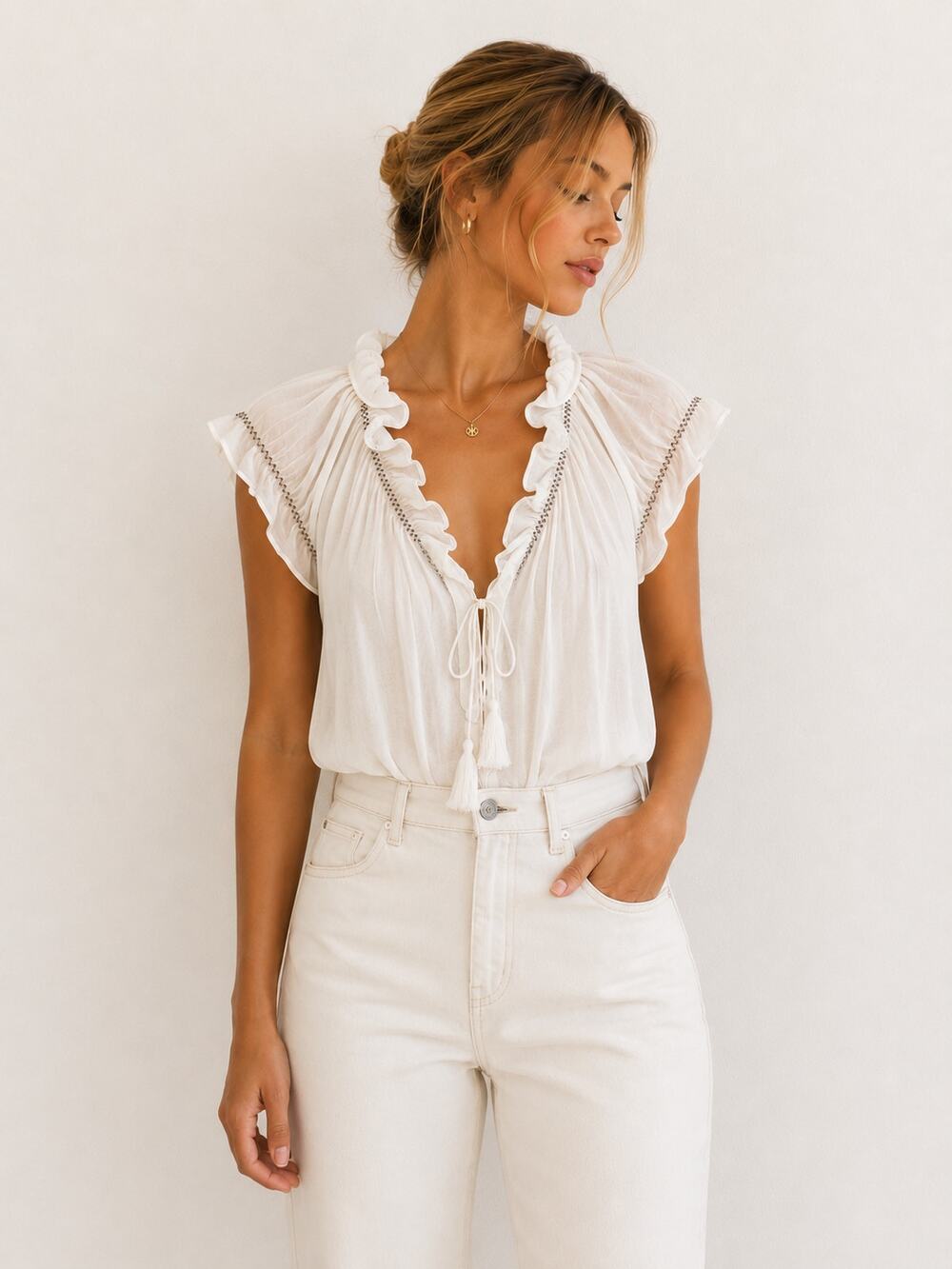 Donna Karan Ultra Matte Jersey Open Side Blouse White S